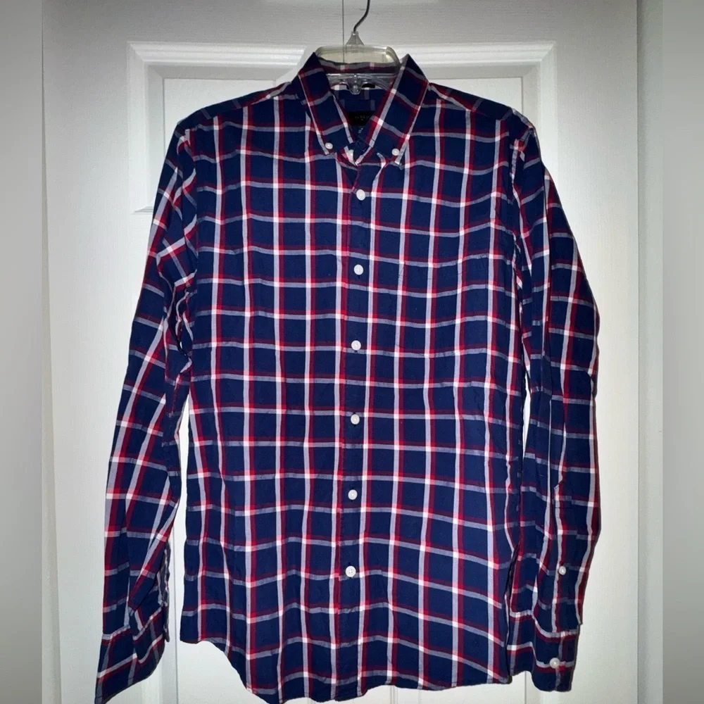 J Crew Shirt Mens Slim Blue Red Plaid Button Down Long Sleeve. Medium VGUC